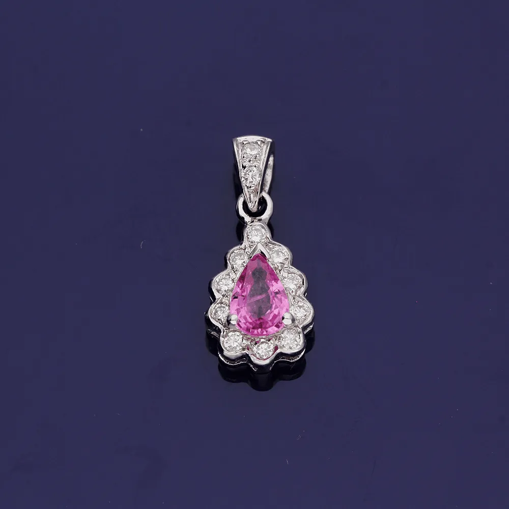 18ct White Gold Pink Sapphire and Diamond Pendant