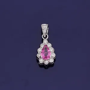 18ct White Gold Pink Sapphire and Diamond Pendant