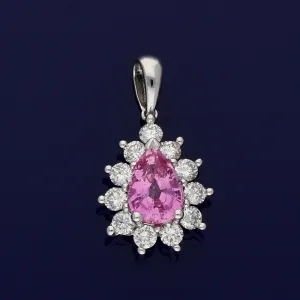 18ct White Gold Pink Sapphire and Diamond Teardrop Pendant