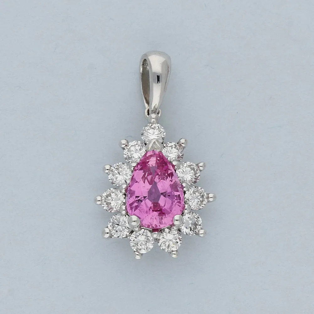 18ct White Gold Pink Sapphire and Diamond Teardrop Pendant