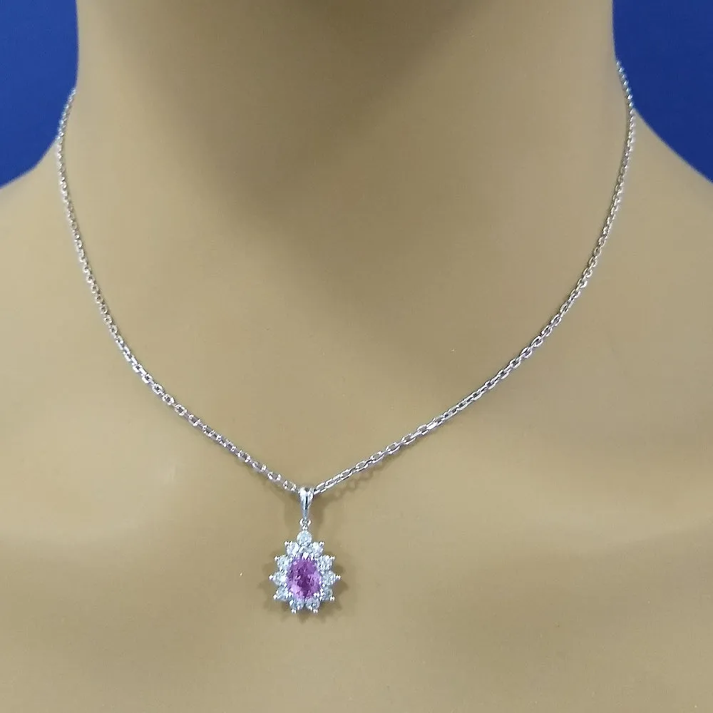 18ct White Gold Pink Sapphire and Diamond Teardrop Pendant
