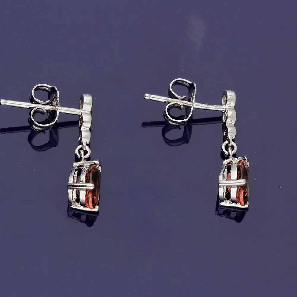 18ct White Gold Pink Tourmaline and Diamond Drop Earrings