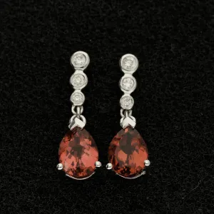 18ct White Gold Pink Tourmaline and Diamond Drop Earrings