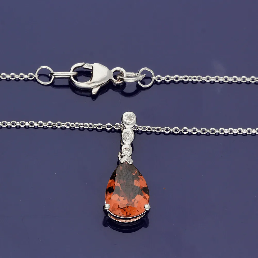 18ct White Gold Pink Tourmaline and Diamond Necklace