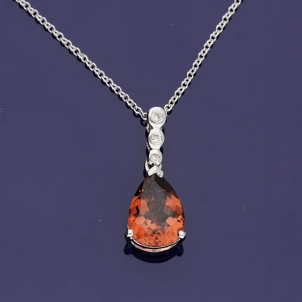 18ct White Gold Pink Tourmaline and Diamond Necklace