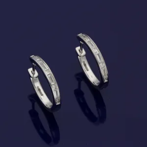 18ct White Gold Princess and Baguette Cut Diamond Hoop Earrings