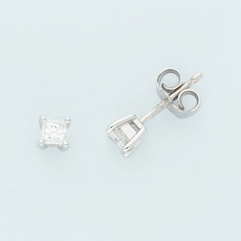 18ct White Gold Princess Cut Diamond Stud Earrings 0.35ct