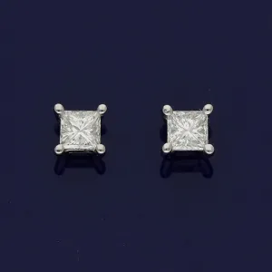 18ct White Gold Princess Cut Diamond Stud Earrings 0.52ct