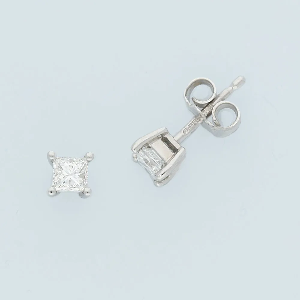 18ct White Gold Princess Cut Diamond Stud Earrings 0.52ct