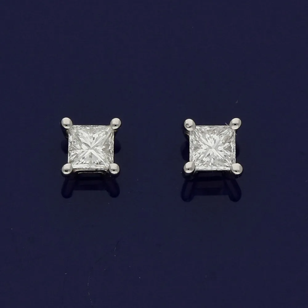 18ct White Gold Princess Cut Diamond Stud Earrings 0.52ct