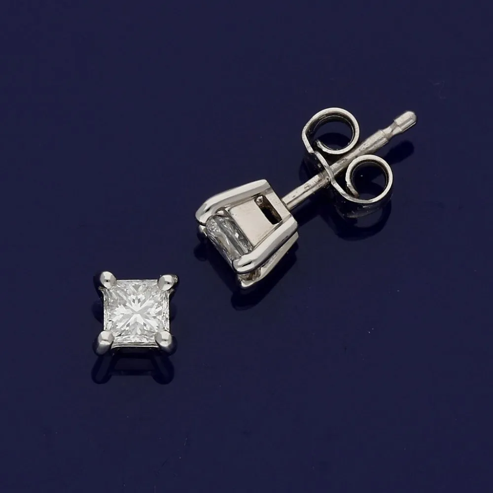 18ct White Gold Princess Cut Diamond Stud Earrings 0.61ct
