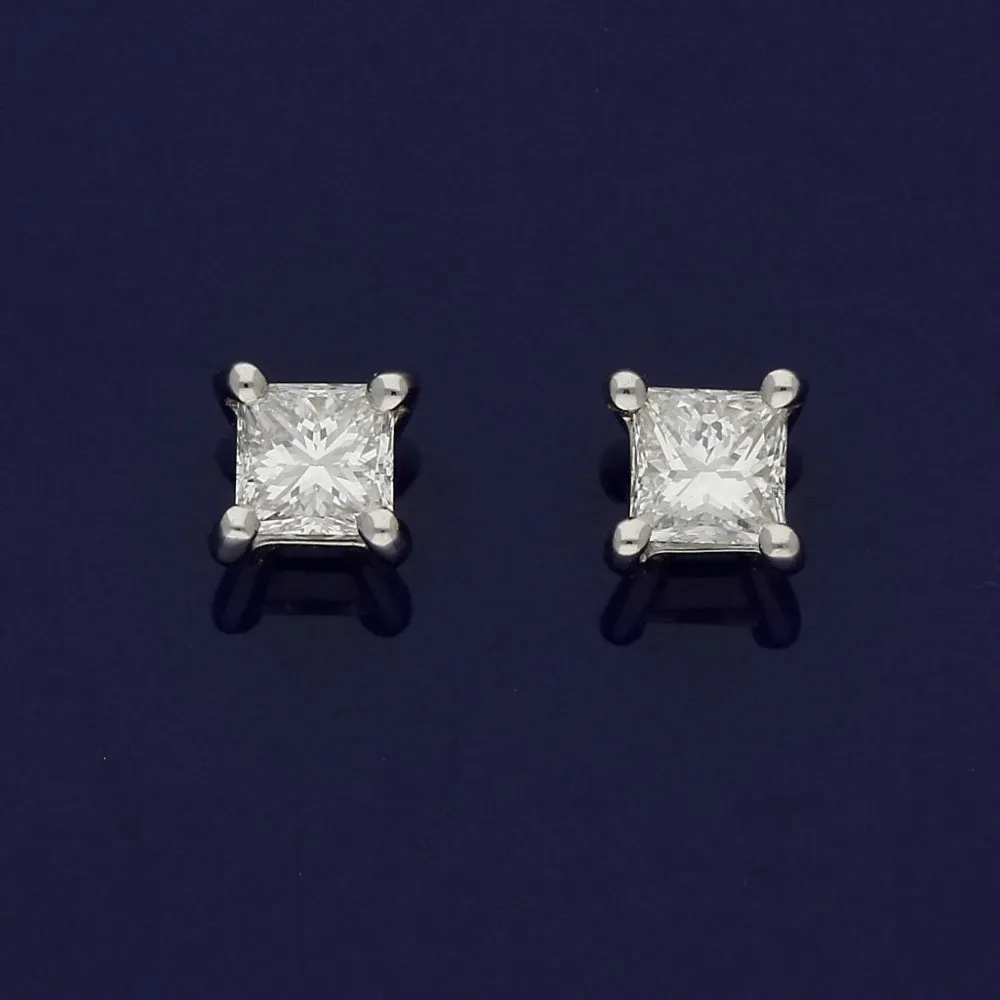 18ct White Gold Princess Cut Diamond Stud Earrings 0.61ct
