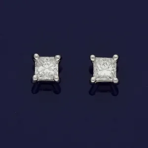 18ct White Gold Princess Cut Diamond Stud Earrings 0.61ct
