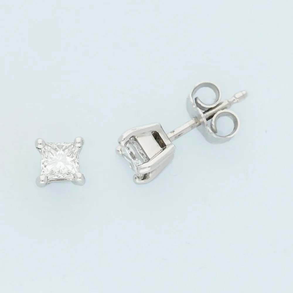 18ct White Gold Princess Cut Diamond Stud Earrings 0.61ct