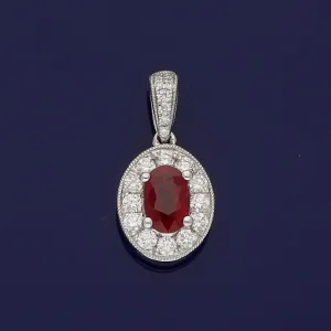 18ct White Gold Ruby & Diamond Oval Halo Pendant