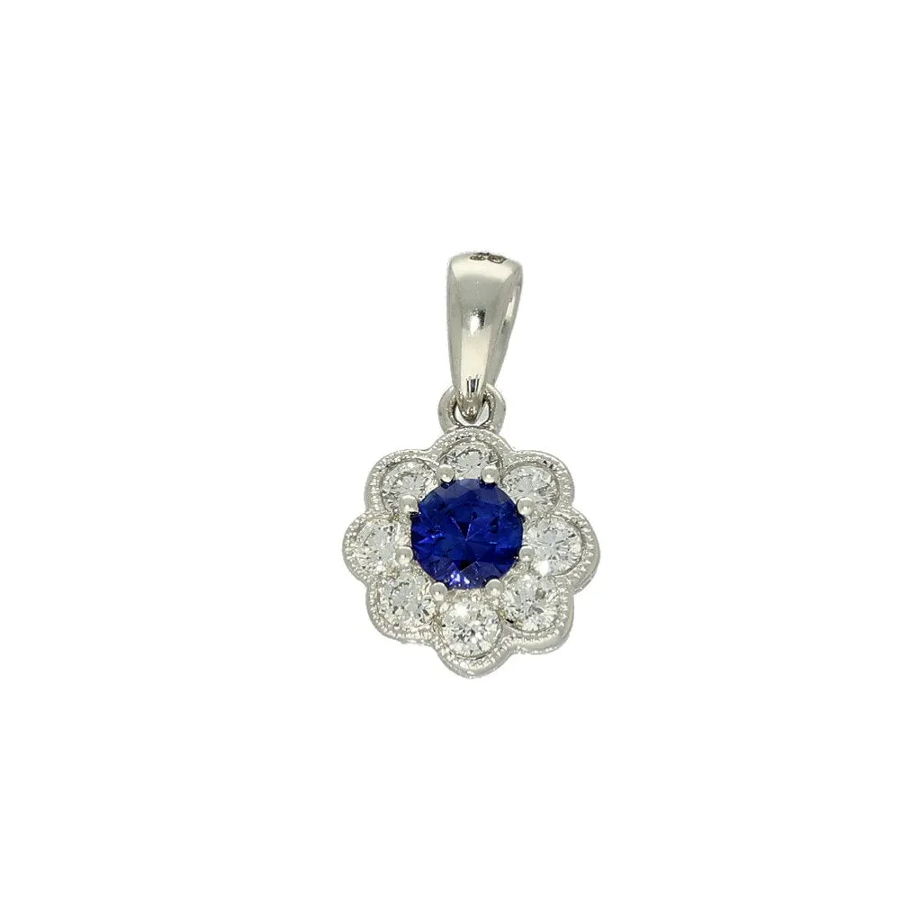 18ct White Gold Sapphire & Diamond Halo Pendant