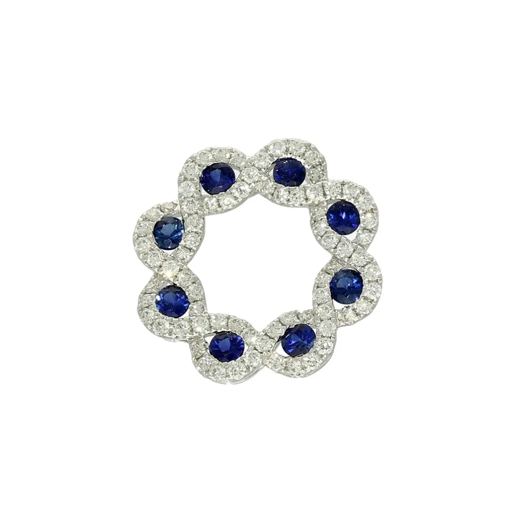 18ct White Gold Sapphire & Diamond Halo Wreath Pendant