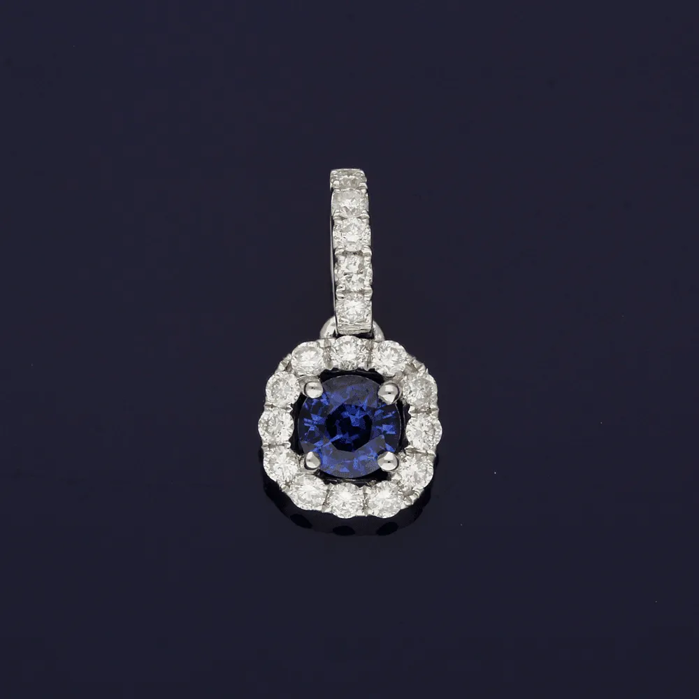 18ct White Gold Sapphire and Diamond Halo Pendant