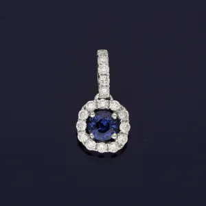 18ct White Gold Sapphire and Diamond Halo Pendant