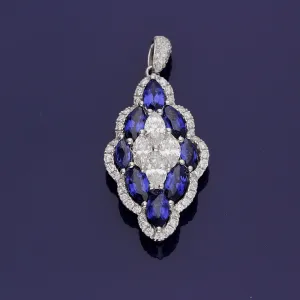 18ct White Gold Sapphire and Diamond Marquise Cluster Pendant