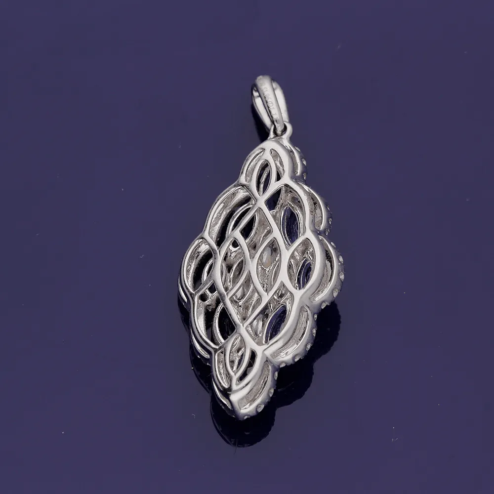 18ct White Gold Sapphire and Diamond Marquise Cluster Pendant