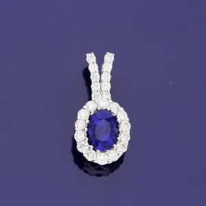 18ct White Gold Sapphire and Diamond Oval Cluster Pendant