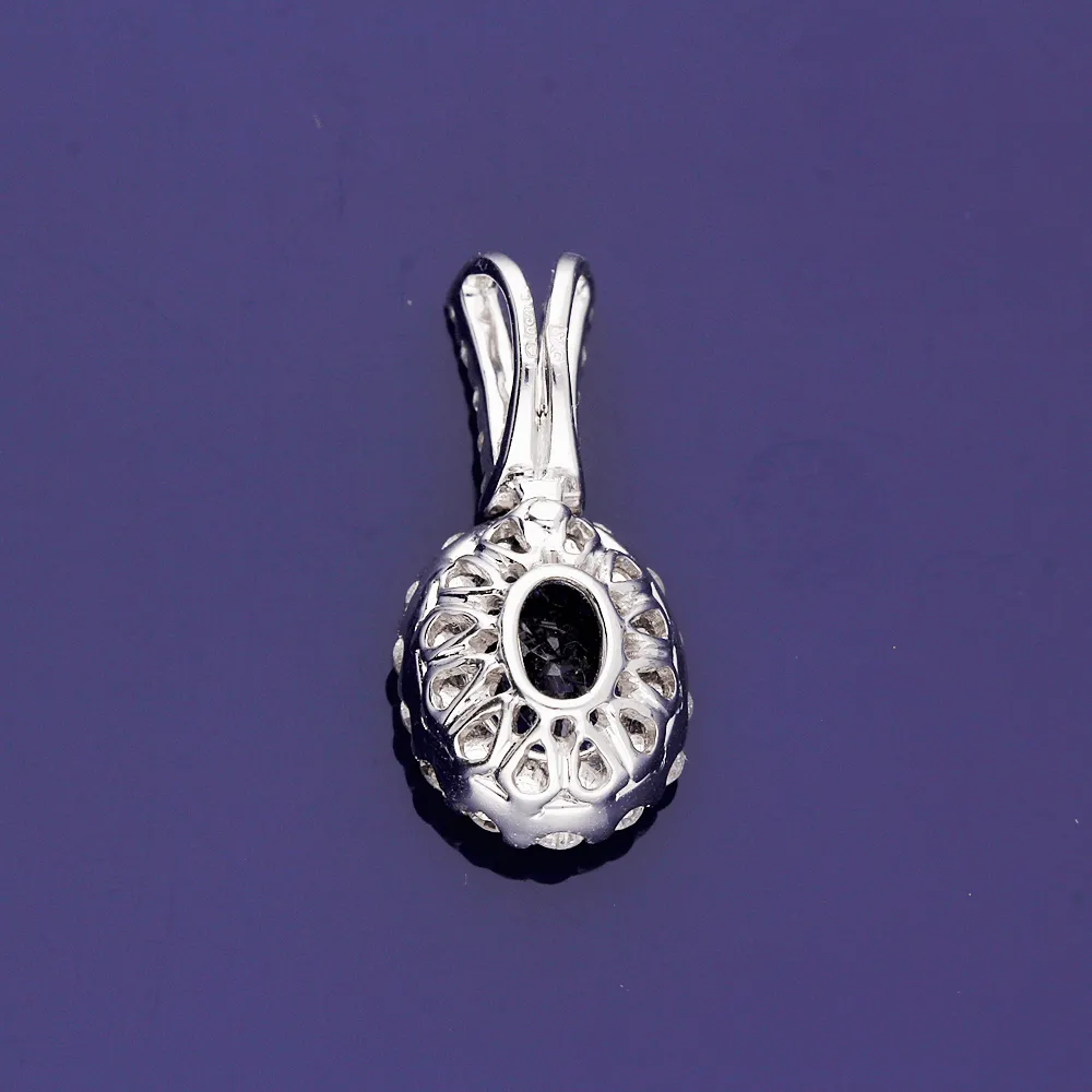 18ct White Gold Sapphire and Diamond Oval Cluster Pendant