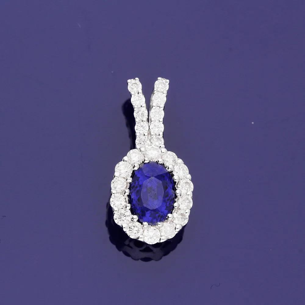 18ct White Gold Sapphire and Diamond Oval Cluster Pendant