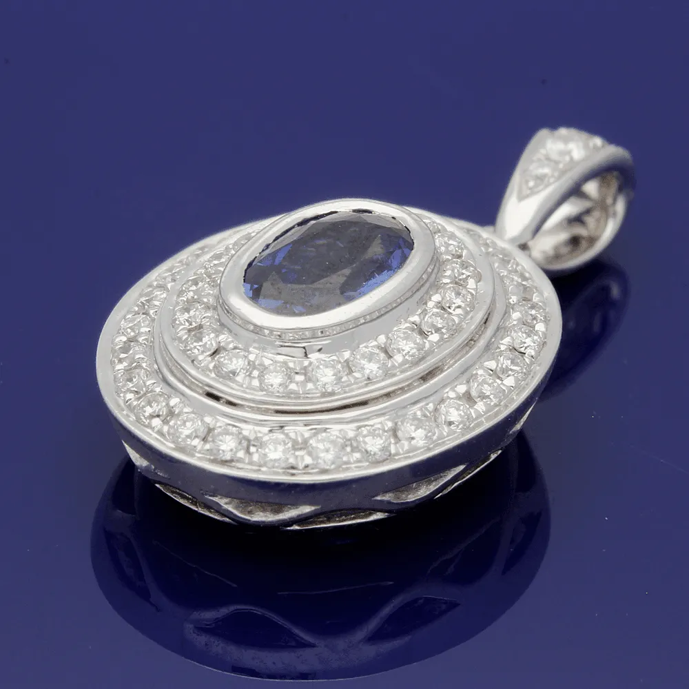 18ct White Gold Sapphire and Diamond Pendant