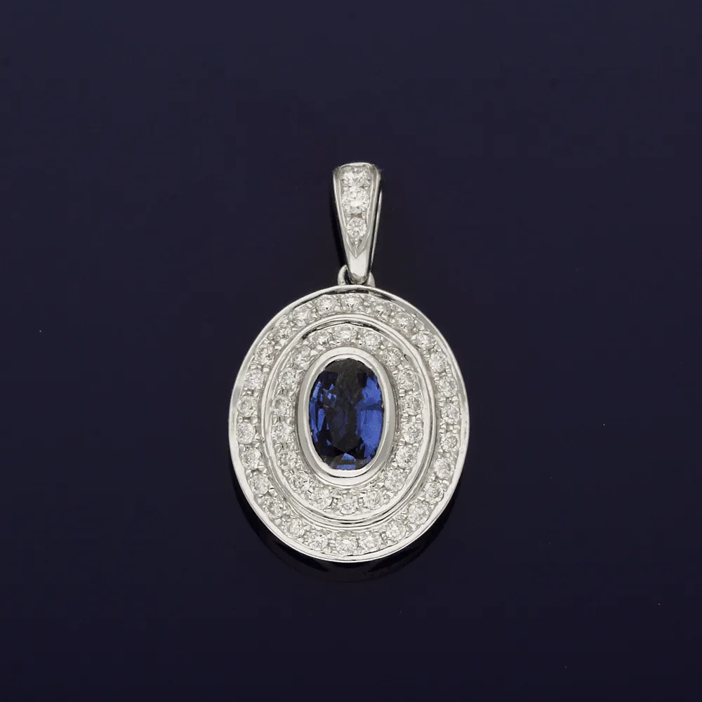 18ct White Gold Sapphire and Diamond Pendant