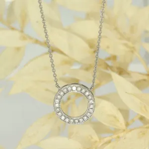 18ct White Gold Small Circle Outline Diamond Necklace