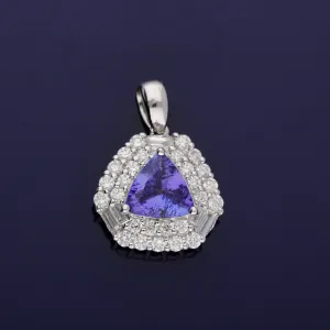 18ct White Gold Tanzanite and Diamond Cluster Pendant
