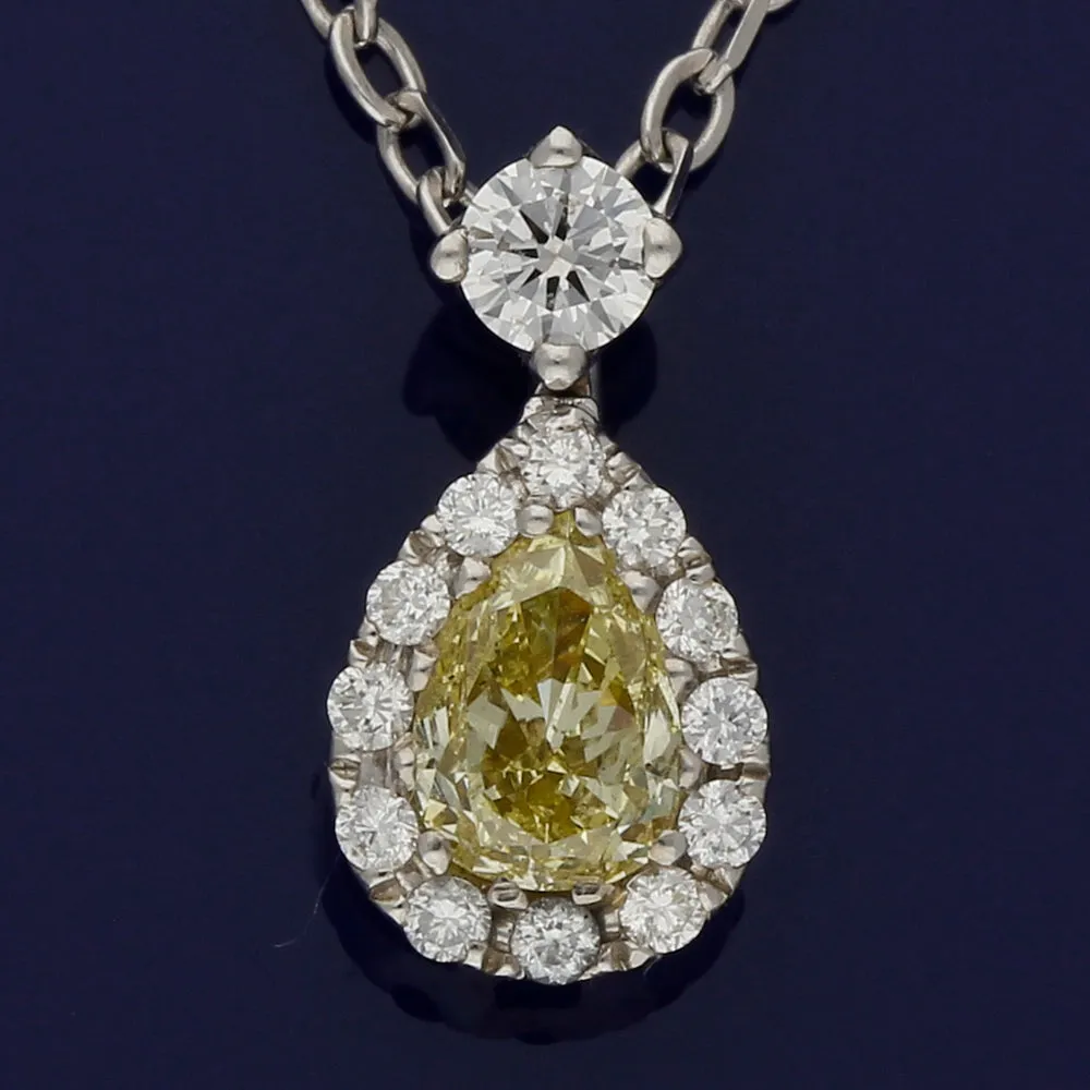 18ct White Gold Yellow & White Diamond Teardrop Necklace