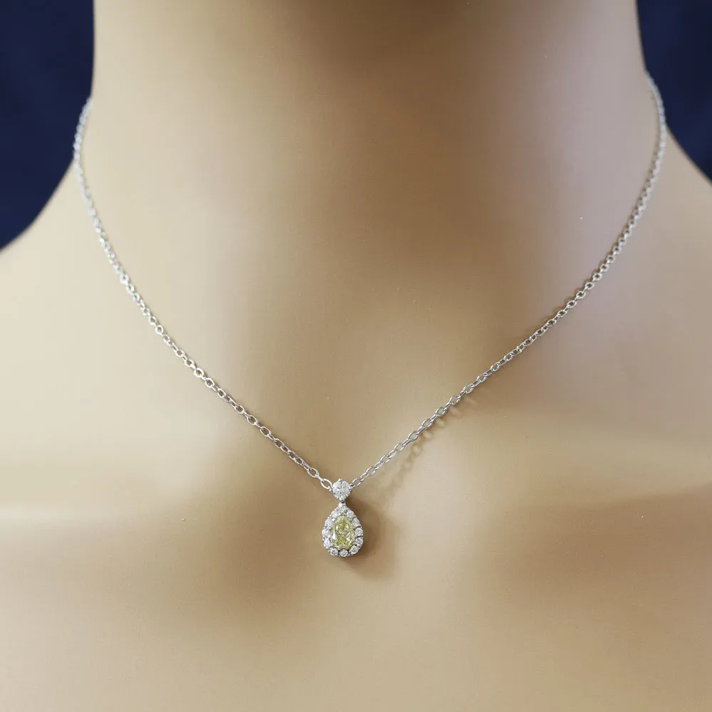 18ct White Gold Yellow & White Diamond Teardrop Necklace