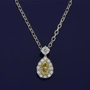 18ct White Gold Yellow & White Diamond Teardrop Necklace