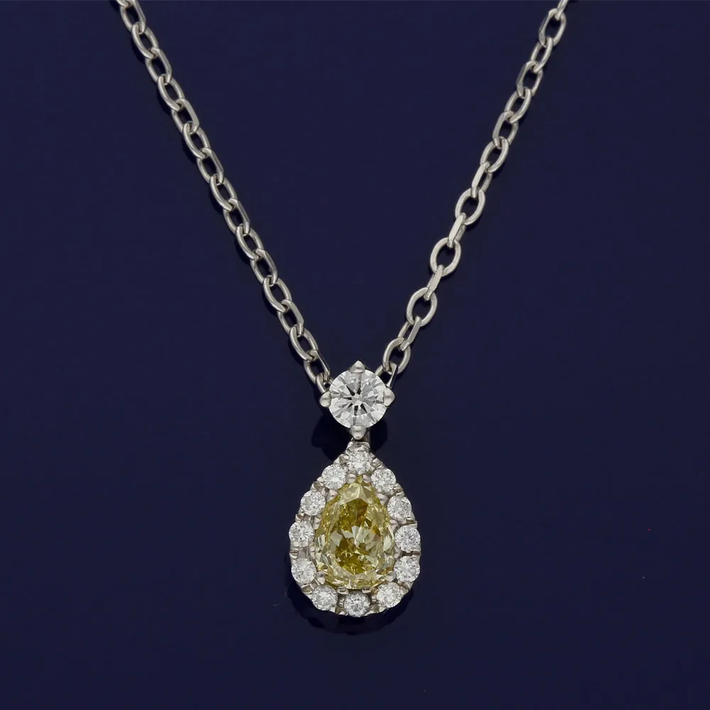 18ct White Gold Yellow & White Diamond Teardrop Necklace