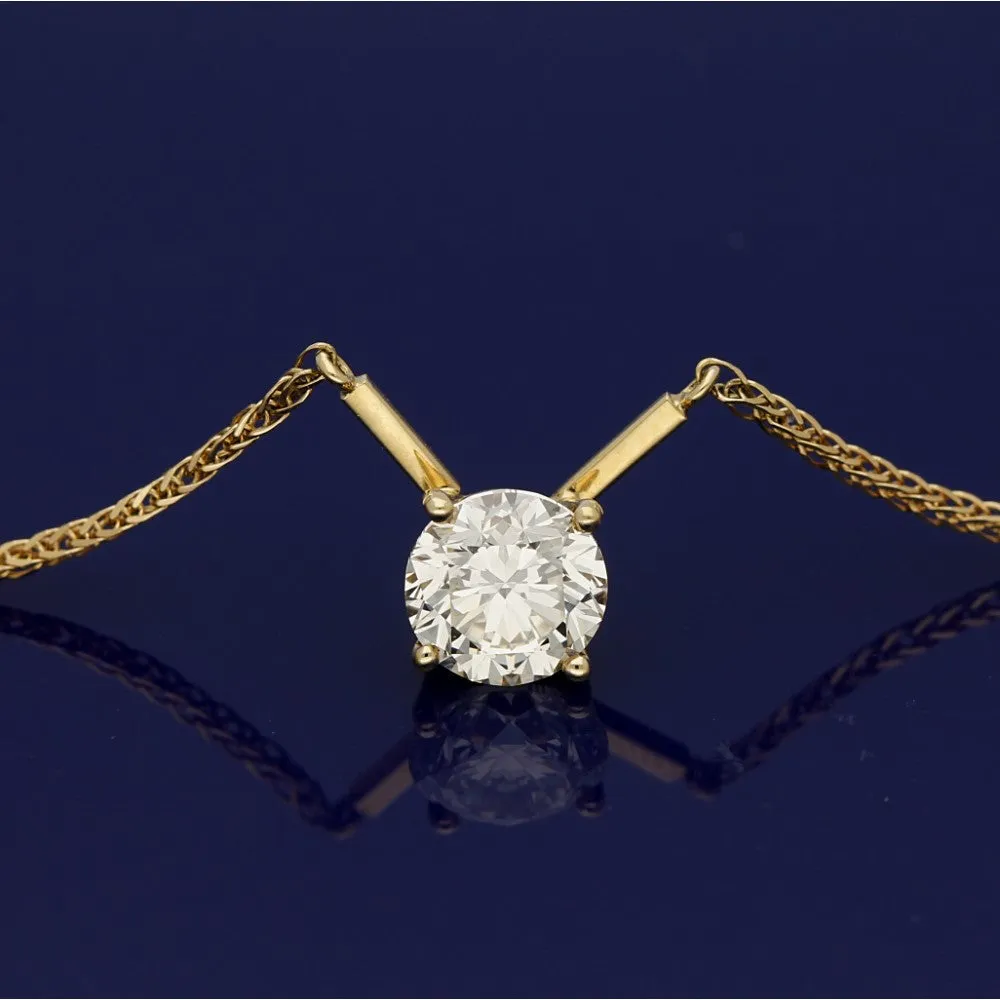 18ct Yellow Gold Certificated 1.50ct Diamond Solitaire Pendant Necklace