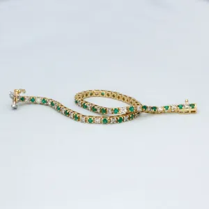 18ct Yellow Gold Diamond and Emerald Tennis Bracelet