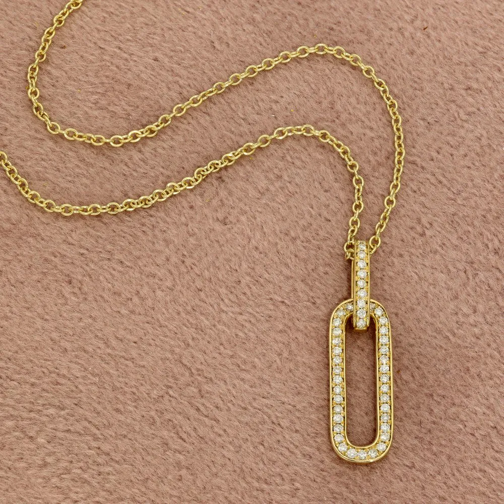 18ct Yellow Gold Diamond Paper Clip Pendant Necklace