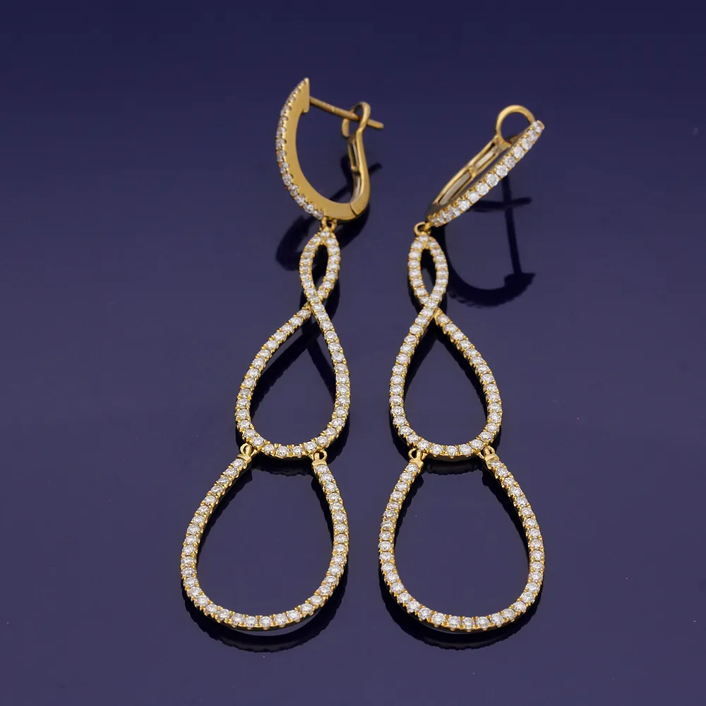 18ct Yellow Gold Diamond Pear Drop Hoop Earrings
