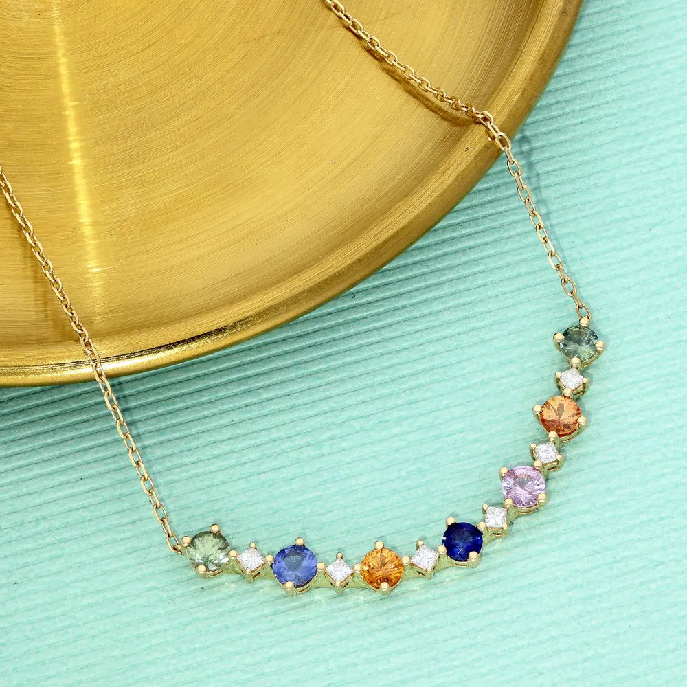 18ct Yellow Gold Multi Coloured Sapphire and Diamond Necklace 18"