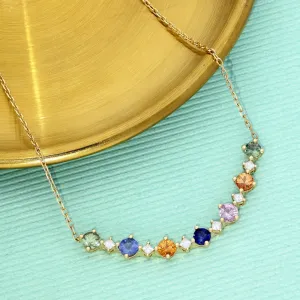 18ct Yellow Gold Multi Coloured Sapphire and Diamond Necklace 18"