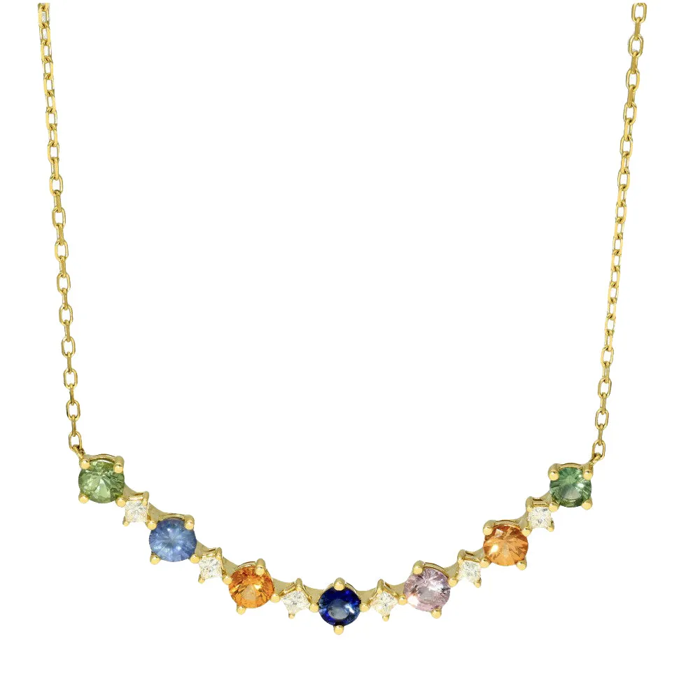 18ct Yellow Gold Multi Coloured Sapphire and Diamond Necklace 18"