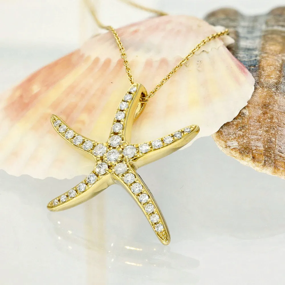18ct Yellow Gold Pave Diamond Starfish Pendant
