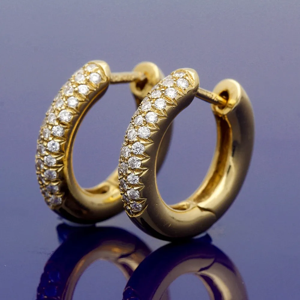 18ct Yellow Gold Pave Set Diamond Hoop Earrings 15mm