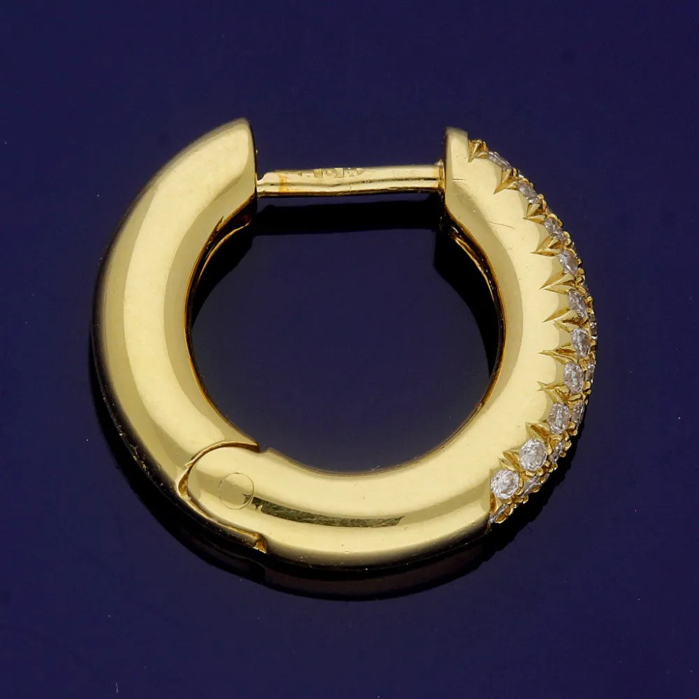 18ct Yellow Gold Pave Set Diamond Hoop Earrings 15mm