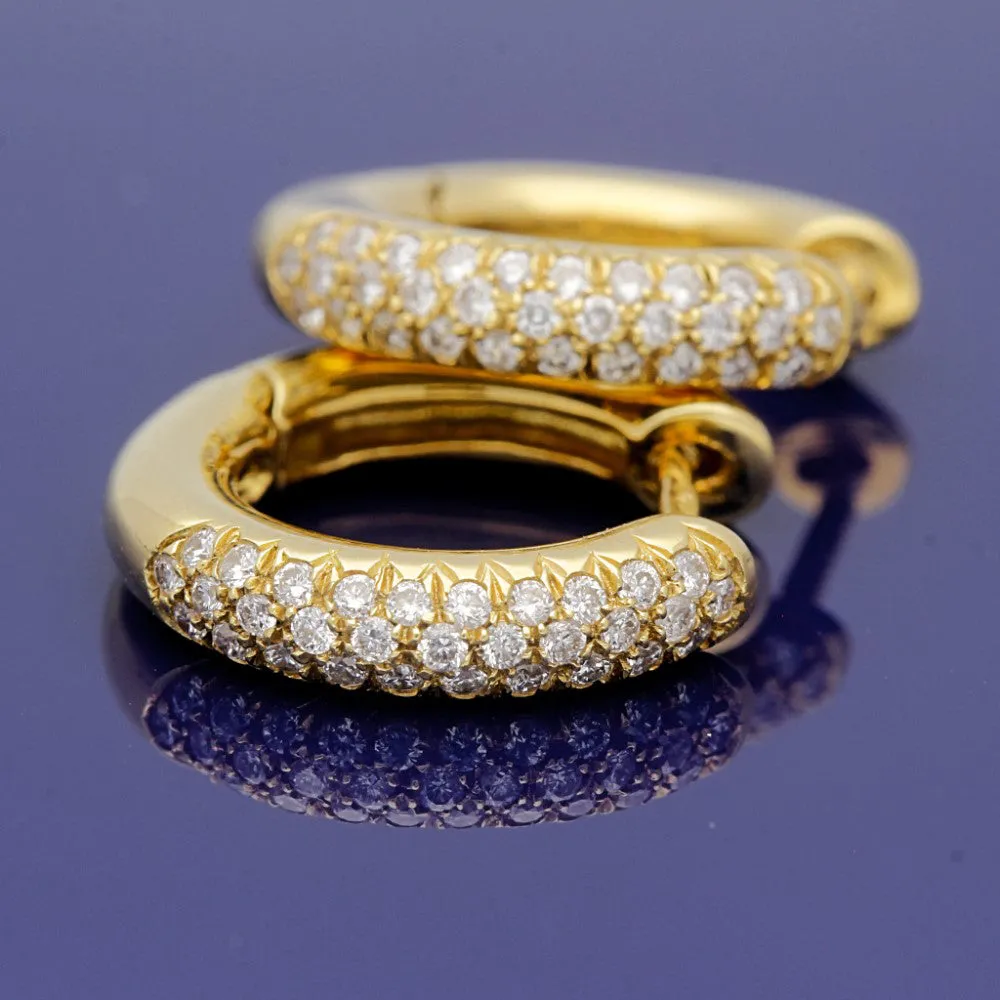 18ct Yellow Gold Pave Set Diamond Hoop Earrings 15mm