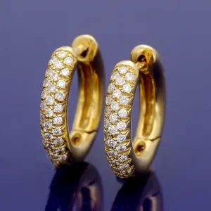 18ct Yellow Gold Pave Set Diamond Hoop Earrings 15mm