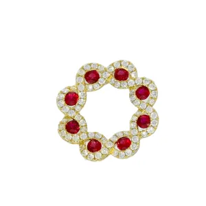 18ct Yellow Gold Ruby & Diamond Halo Wreath Pendant