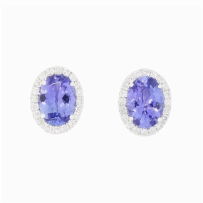 18ct White Gold 1.51ct Tanzanite and 0.21ct Diamond Stud Earrings